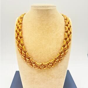 Vintage Signed Krementz Gold‑Tone Crescent Link Princess-Length Collar Necklace